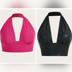 SHEIN Plus 1XL Backless Halter Tops | Black and Pink Halter-reputation/lover Era